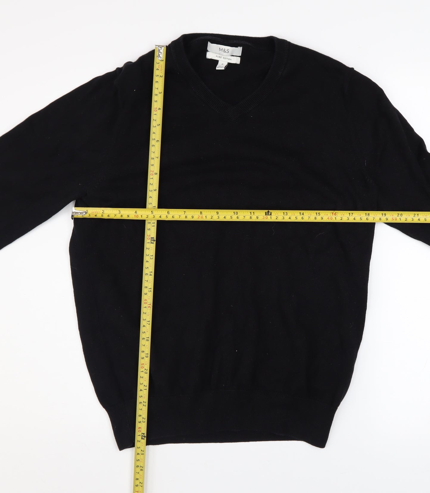 Marks and Spencer Men's Black V-Neck Cotton Jumper M