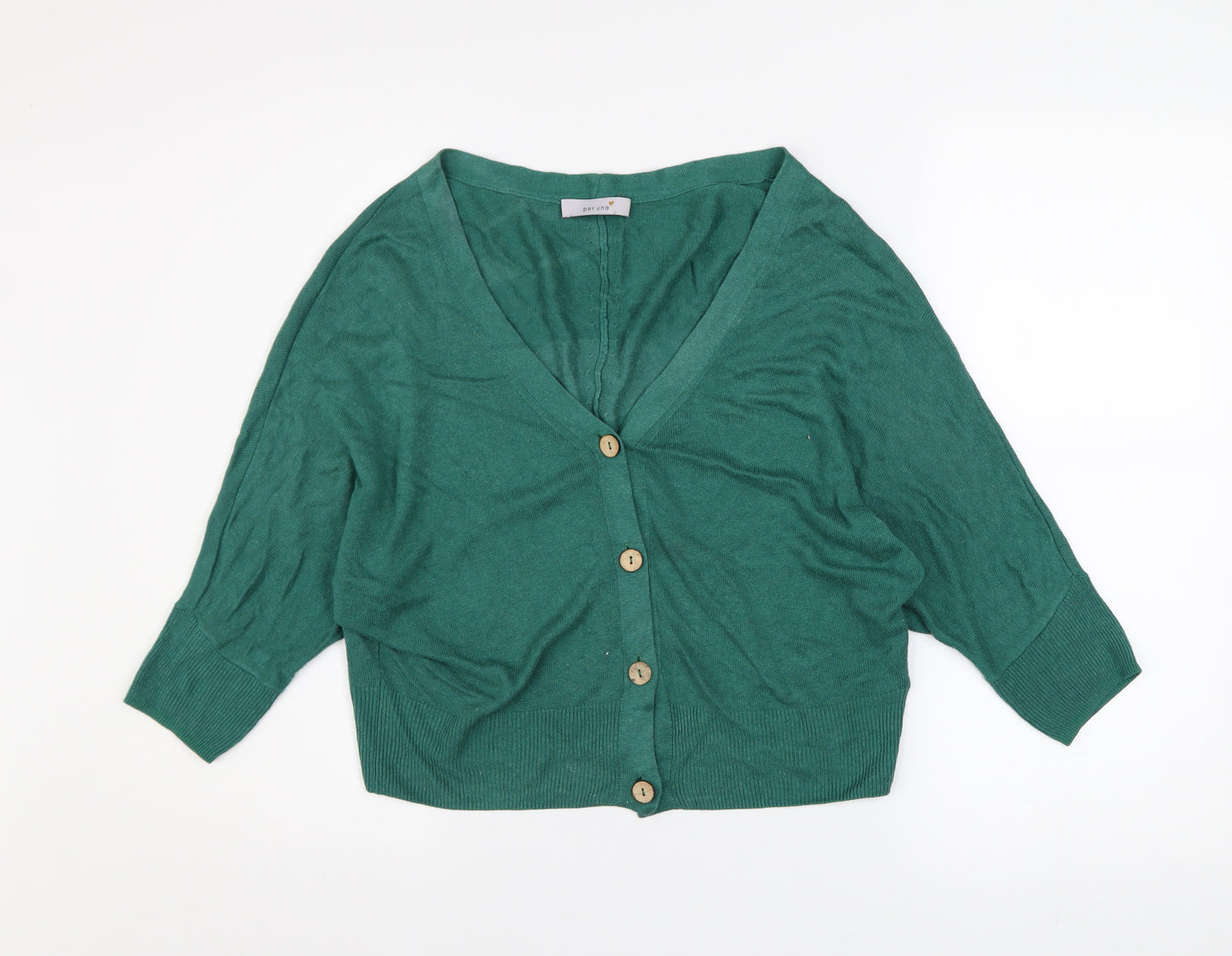 Marks and Spencer Per Una Women's Sea Green Viscose Linen V-Neck Cardigan Size 8