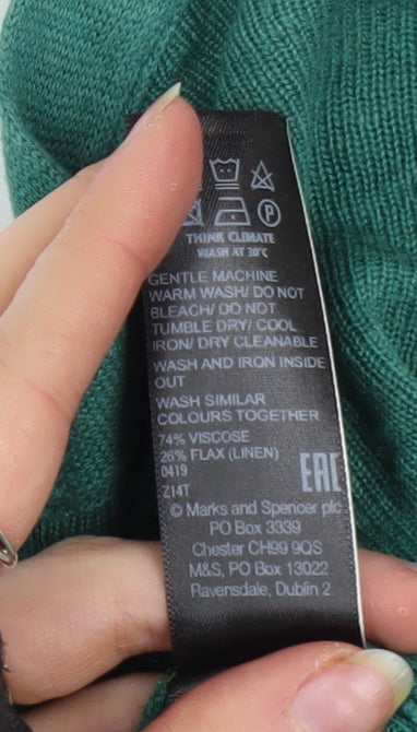 Marks and Spencer Per Una Women's Sea Green Viscose Linen V-Neck Cardigan Size 8
