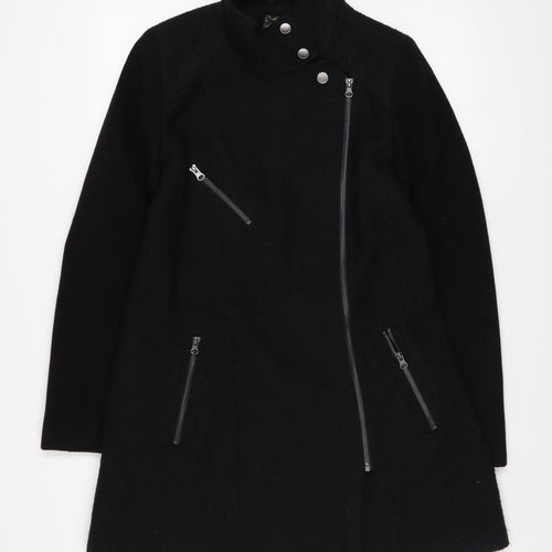 Next Women’s Black Wool Blend Mid-Length Motorcycle Coat Size 12
