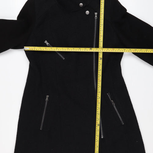 Next Women’s Black Wool Blend Mid-Length Motorcycle Coat Size 12