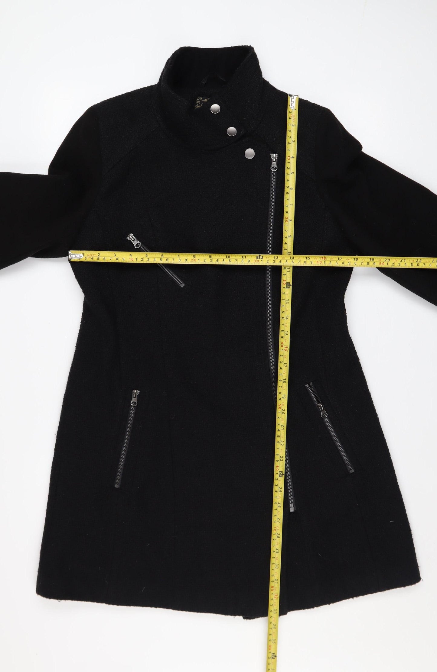 Next Women’s Black Wool Blend Mid-Length Motorcycle Coat Size 12