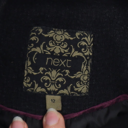 Next Women’s Black Wool Blend Mid-Length Motorcycle Coat Size 12
