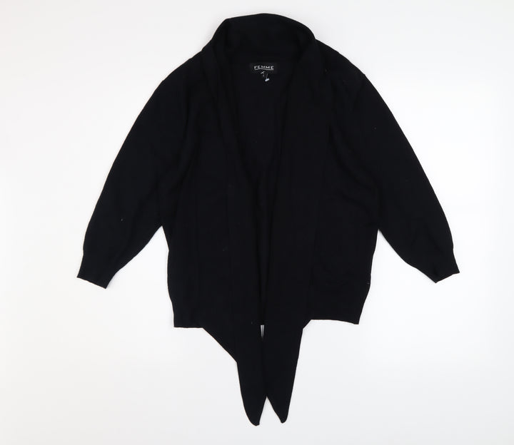 Femme Women's Black L Open Front Knit Cardigan Jumper
