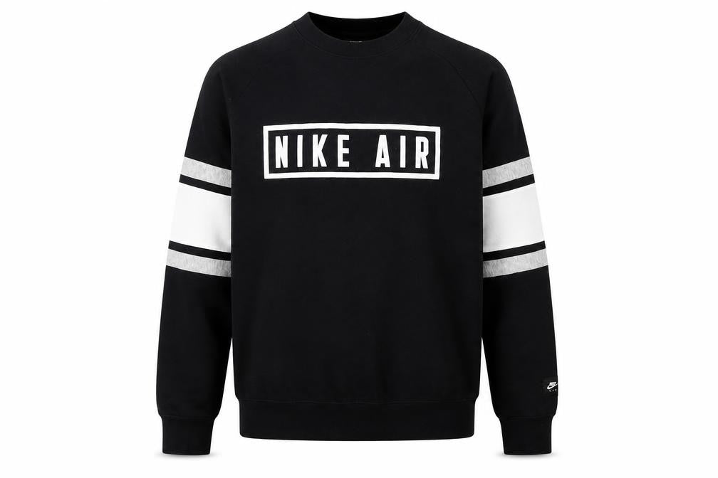 Front view of Nike Men’s Black Medium Pullover Sweatshirt Crew Neck Graphic Print