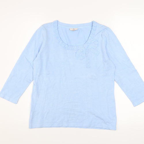 CC Petite Women's Blue Bow Scoop Neck 3/4 Sleeve Pullover Jumper Size S