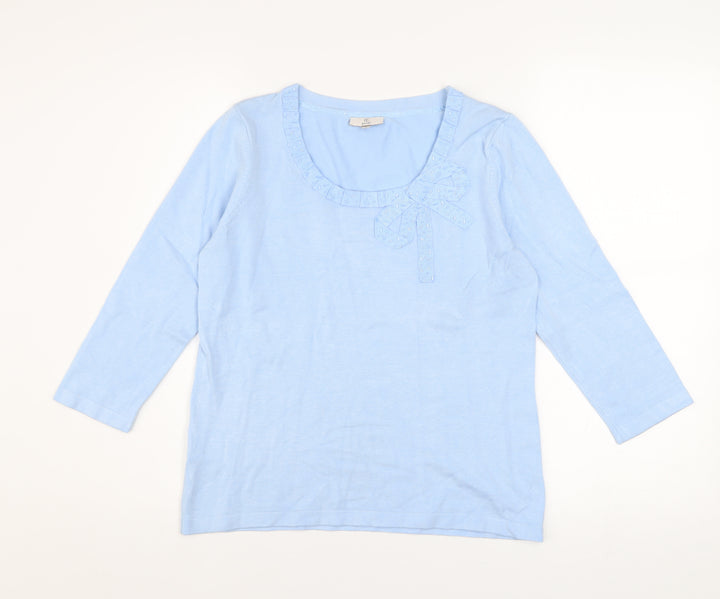 CC Petite Women's Blue Bow Scoop Neck 3/4 Sleeve Pullover Jumper Size S