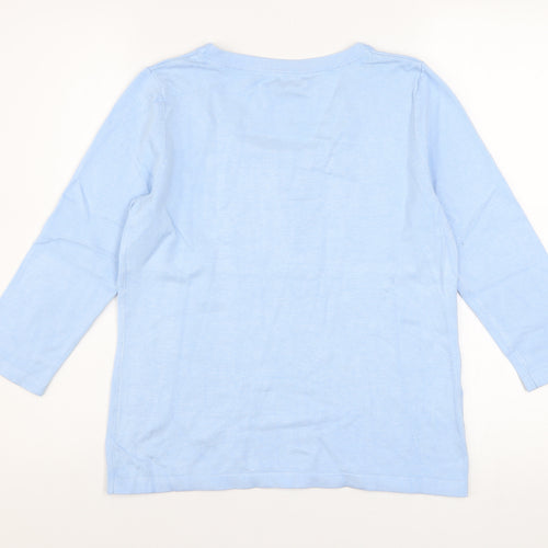 CC Petite Women's Blue Bow Scoop Neck 3/4 Sleeve Pullover Jumper Size S
