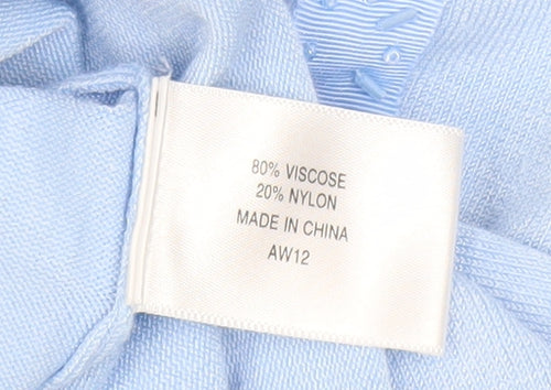 CC Petite Women's Blue Bow Scoop Neck 3/4 Sleeve Pullover Jumper Size S