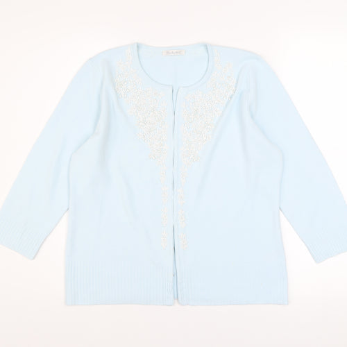 Berkertex Women's Blue Beaded Long Sleeve Cardigan Size 14