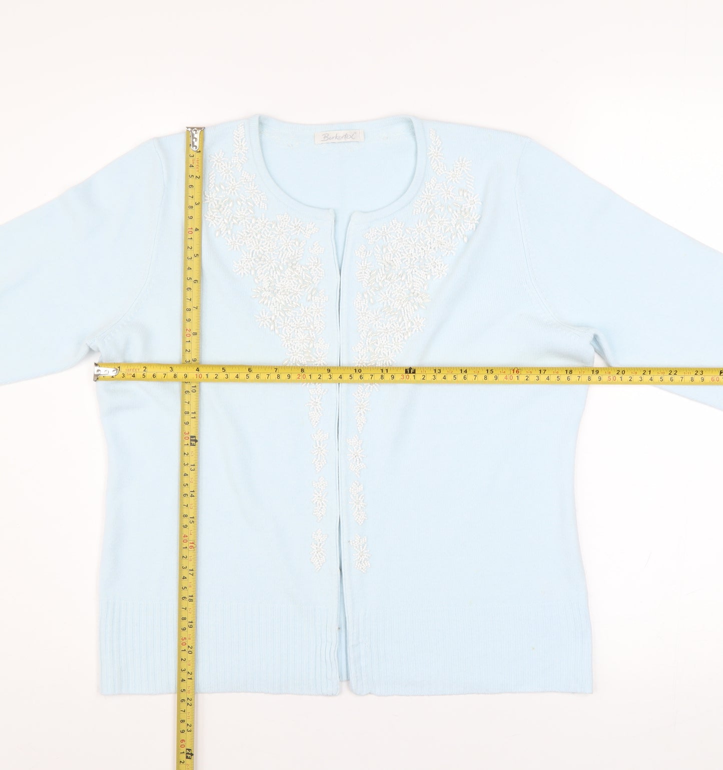 Berkertex Women's Blue Beaded Long Sleeve Cardigan Size 14