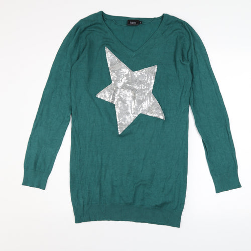 bpc bonprix collection Women Green 10-12 Sequin Star Long Sleeve Sweater Dress