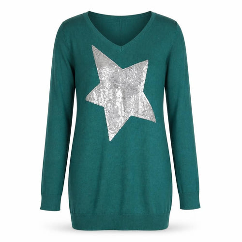bpc bonprix collection Women Green 10-12 Sequin Star Long Sleeve Sweater Dress