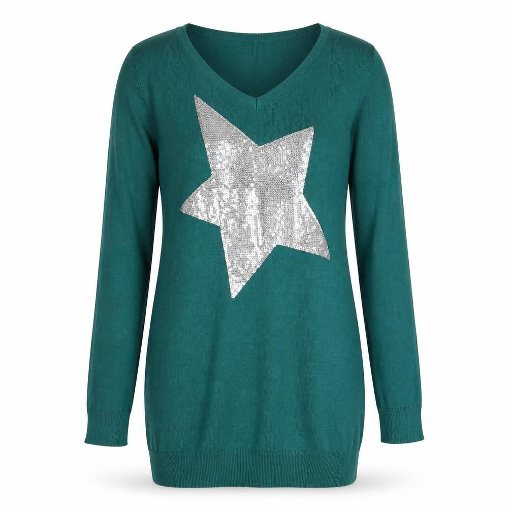 bpc bonprix collection Women Green 10-12 Sequin Star Long Sleeve Sweater Dress