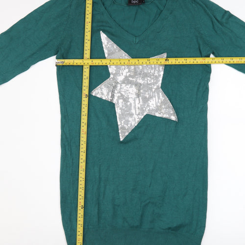 bpc bonprix collection Women Green 10-12 Sequin Star Long Sleeve Sweater Dress