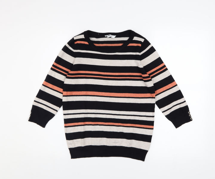 BHS Women’s Petite Multicoloured Striped 3/4 Sleeve Jumper Size 10