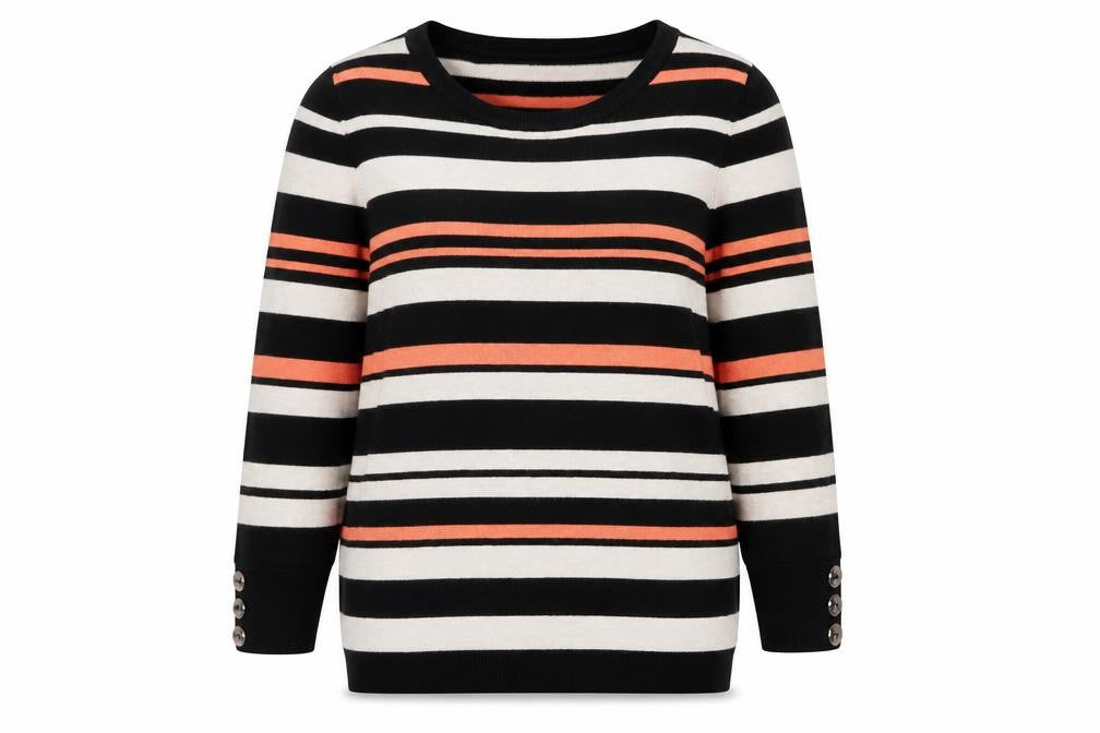 BHS Women’s Petite Multicoloured Striped 3/4 Sleeve Jumper Size 10