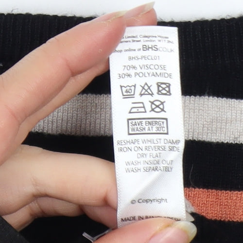 BHS Women’s Petite Multicoloured Striped 3/4 Sleeve Jumper Size 10