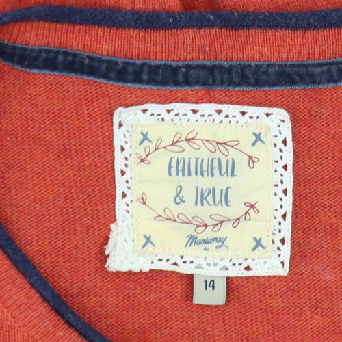 Mantaray Women’s Orange 3/4 Sleeve Crew Neck Pullover Jumper Size 14