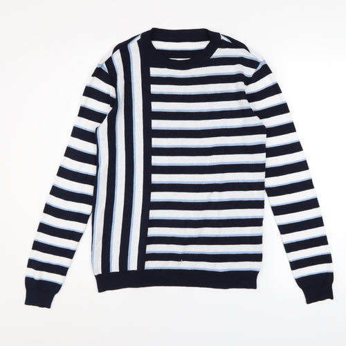 Dorothy Perkins Women’s Blue Striped Crew Neck Cotton Jumper Size 8