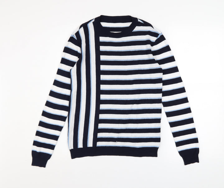 Dorothy Perkins Women’s Blue Striped Crew Neck Cotton Jumper Size 8