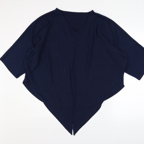 Apricot Womens Blue Viscose Tunic Blouse M V-Neck Relaxed Fit