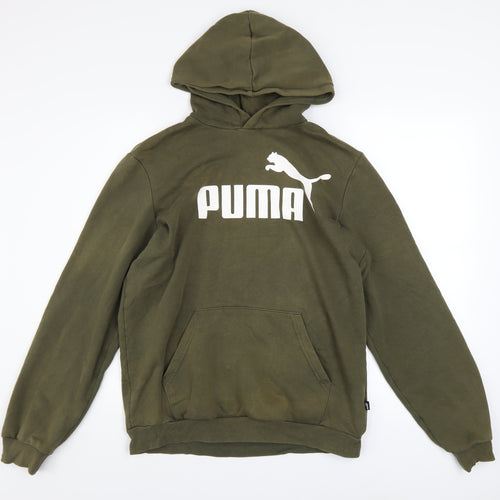 Puma Boys Green Pullover Hoodie 16 Years Regular Fit Logo Sweatshirt