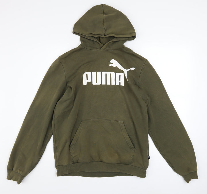 Puma Boys Green Pullover Hoodie 16 Years Regular Fit Logo Sweatshirt