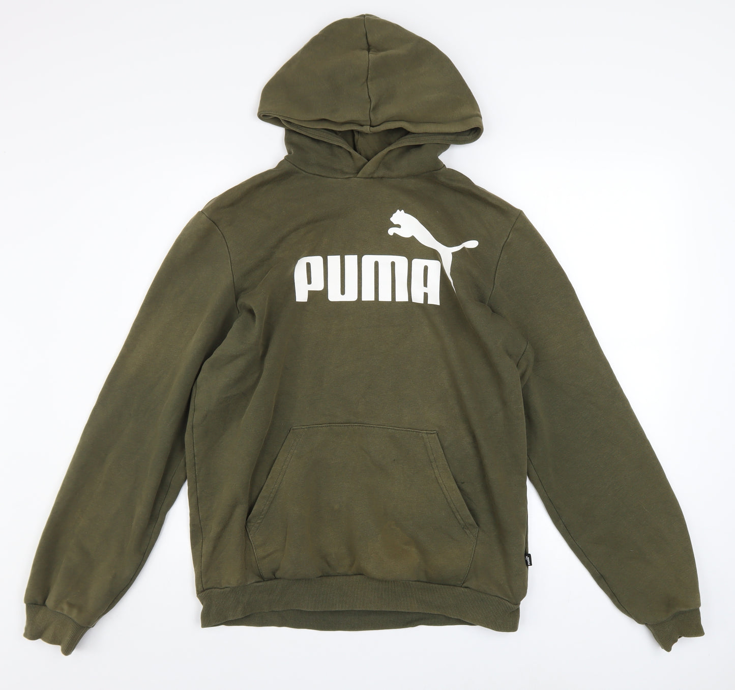 Puma Boys Green Pullover Hoodie 16 Years Regular Fit Logo Sweatshirt