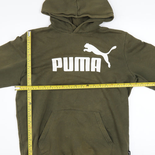 Puma Boys Green Pullover Hoodie 16 Years Regular Fit Logo Sweatshirt