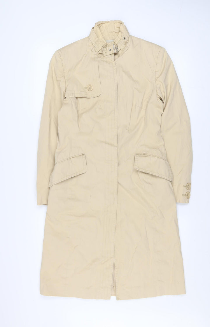 Karen Millen Women's Beige Long Trench Coat Size 8 Belted Classic