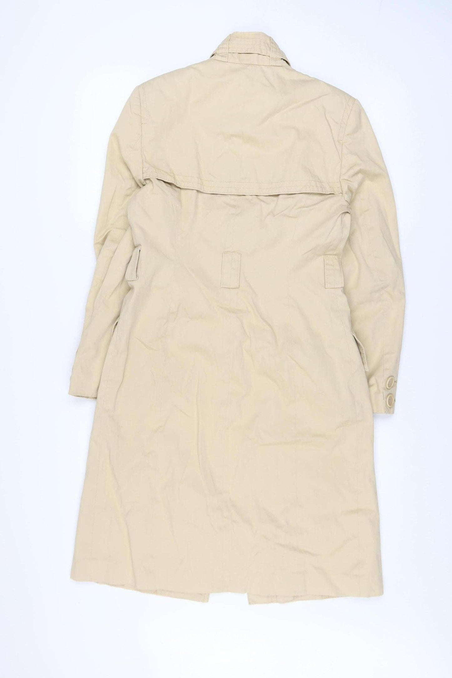 Karen Millen Women's Beige Long Trench Coat Size 8 Belted Classic