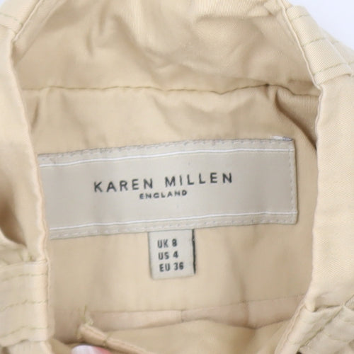 Karen Millen Women's Beige Long Trench Coat Size 8 Belted Classic
