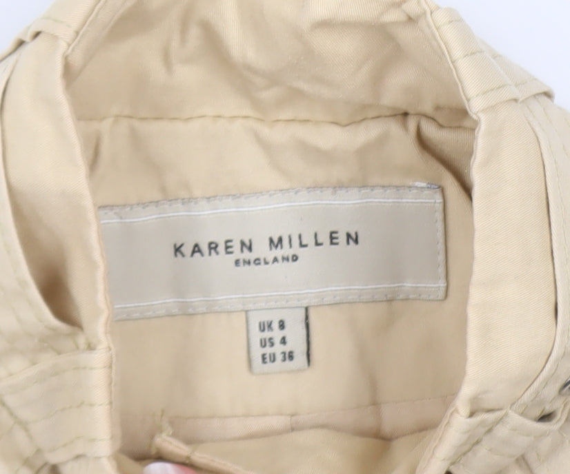 Karen Millen Women's Beige Long Trench Coat Size 8 Belted Classic