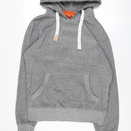 Superdry Mens Grey Pullover Hoodie Size M Classic Logo Style
