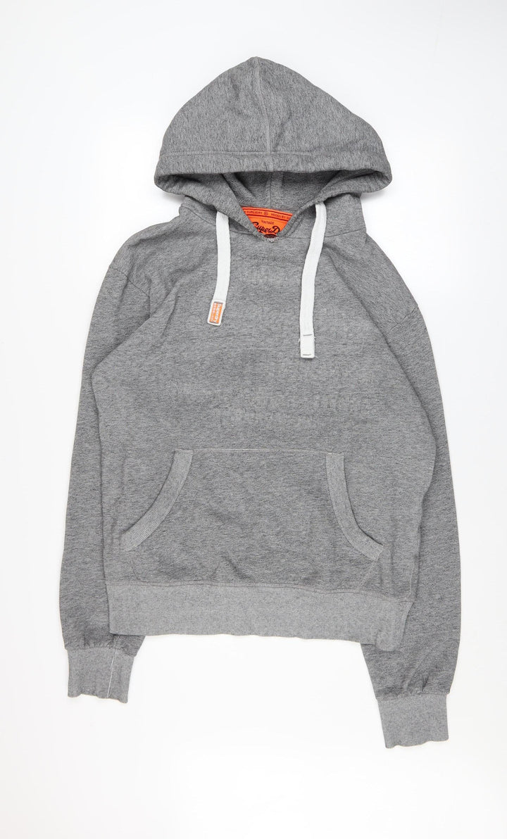 Superdry Mens Grey Pullover Hoodie Size M Classic Logo Style