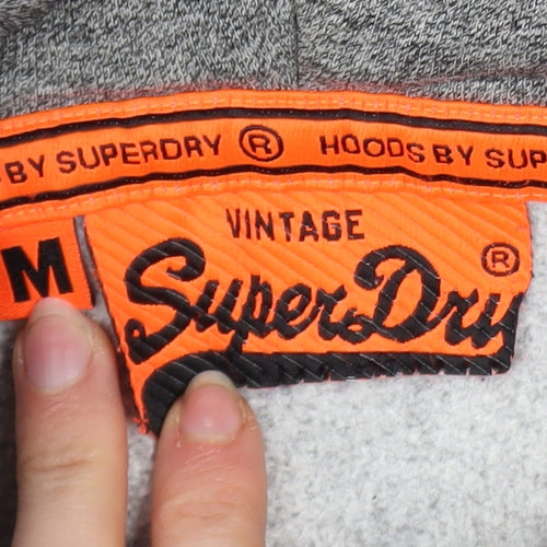 Superdry Mens Grey Pullover Hoodie Size M Classic Logo Style