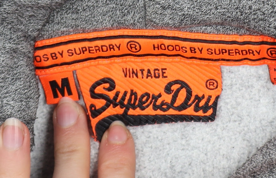 Superdry Mens Grey Pullover Hoodie Size M Classic Logo Style