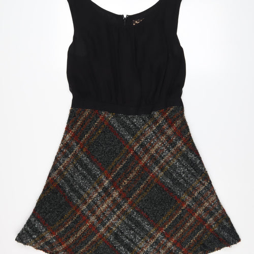 Next Womens Black Check A-Line Sleeveless Dress Size 14