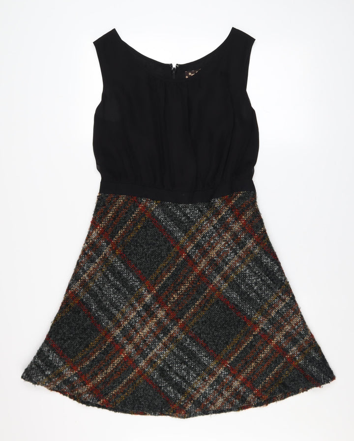 Next Womens Black Check A-Line Sleeveless Dress Size 14