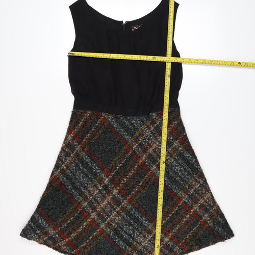 Next Womens Black Check A-Line Sleeveless Dress Size 14