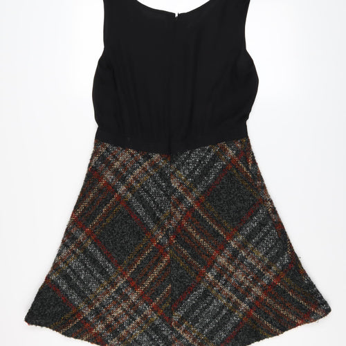 Next Womens Black Check A-Line Sleeveless Dress Size 14