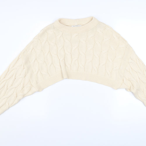 Stradivarius Women’s Beige Cable Knit Shrug Jumper Size S