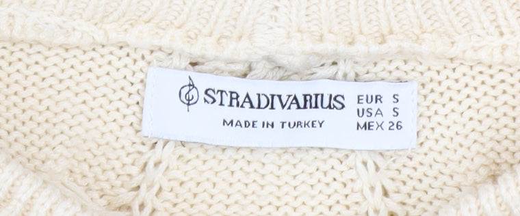 Stradivarius Women’s Beige Cable Knit Shrug Jumper Size S
