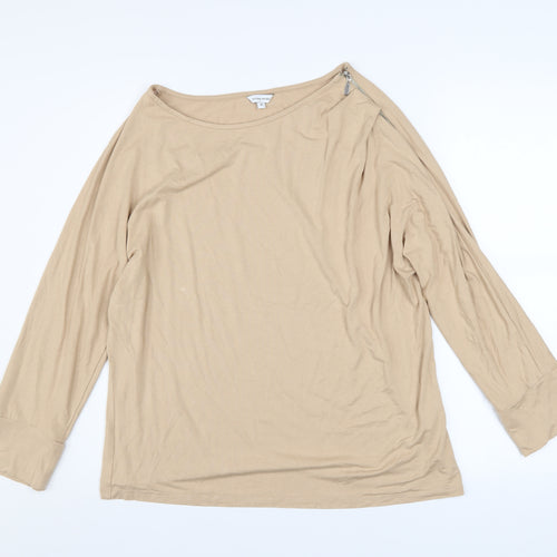 Sonder Studio Women's Beige Long Sleeve Boat Neck Jersey Blouse Size 16