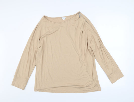 Sonder Studio Women's Beige Long Sleeve Boat Neck Jersey Blouse Size 16