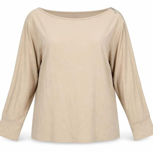 Sonder Studio Women's Beige Long Sleeve Boat Neck Jersey Blouse Size 16