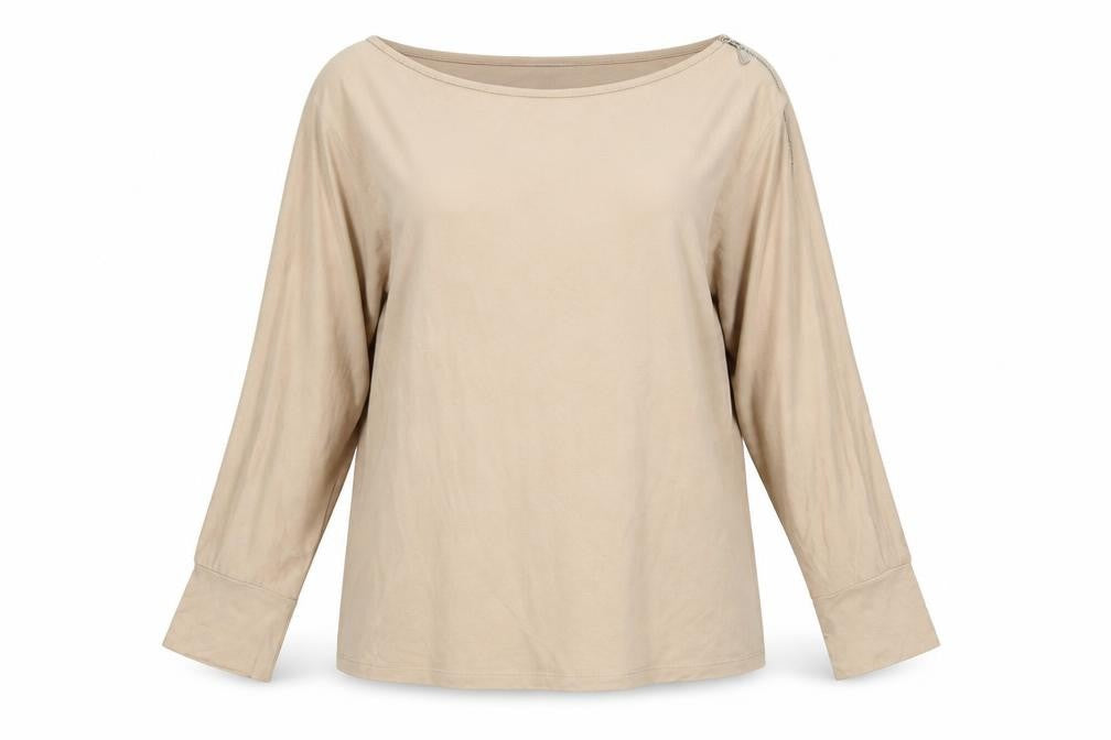 Sonder Studio Women's Beige Long Sleeve Boat Neck Jersey Blouse Size 16