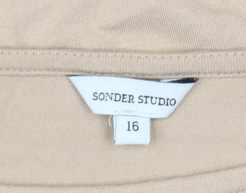 Sonder Studio Women's Beige Long Sleeve Boat Neck Jersey Blouse Size 16