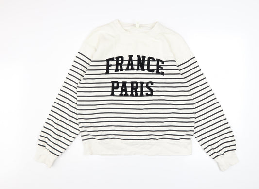 H&M Womens White Black Striped France Paris Pullover Sweatshirt Size S